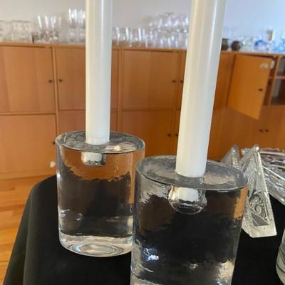 Heavy glass candlesticks 