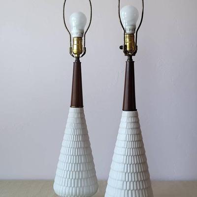 1960's Walnut and Ceramic Lamps