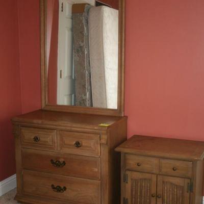 Pecan Wood dresser, mirror, nightstand. 