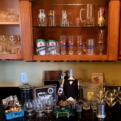 Barware Featuring Crown Royal Wine Waiter, Clock, Heineken, Seagram’s, Hardrock And 