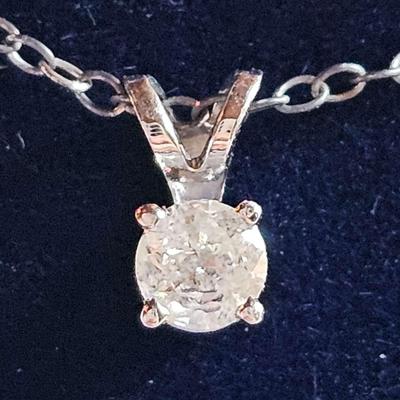 1/4 Carat Diamond & 14K White Gold Pendant, Sterling Silver Chain, and Appraisal 