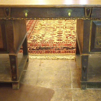 Late 19th Century Spanish Revival Style Marquetry Burl Wood Executive Desk