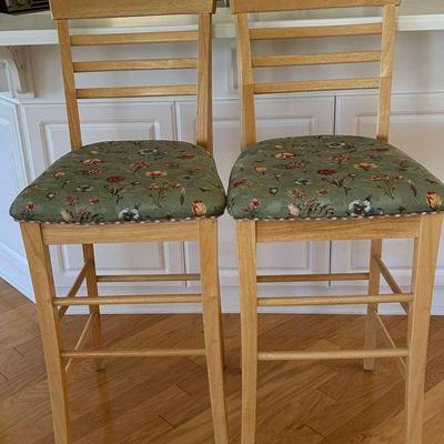 Pair of Light Wood Bar Height Stools