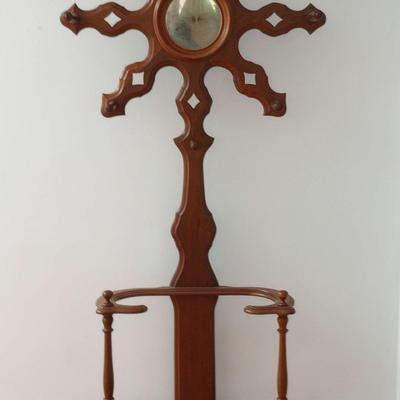 Beautiful Wooden Hall Tree with Mirror and Umbrella Stand