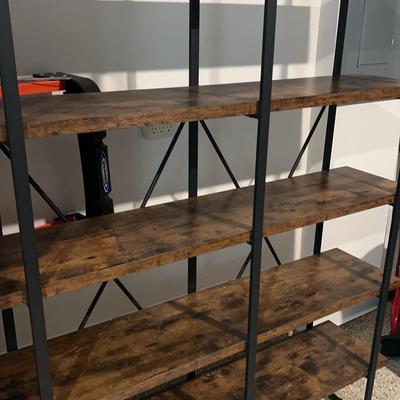 Industrial-Style 5-Tier Bookshelf with Wood-Look Shelves