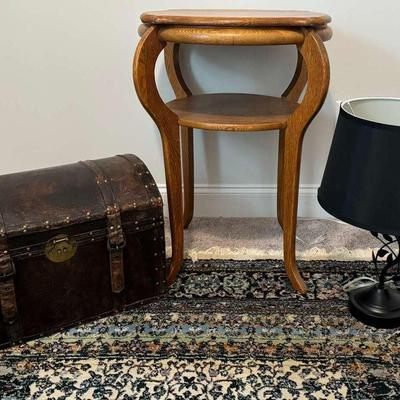 Solid Oak Vintage Side Table, Vintage Chest & Lamp