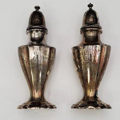 Sterling Silver Vintage Monogrammed Salt & Pepper Shakers 104 Grams