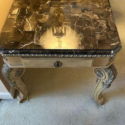 Marble Top Louis XIV Style Coffee Table and Matching Side Table 