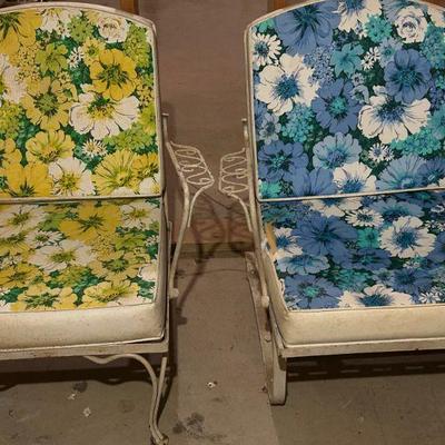 MCM Wrought Iron Chairs w/ Vintage Floral Upholstery 