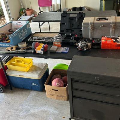 Hand Tools, Toolbox, Rolling Toolbench, Power Tools, Socket Sets, Sports Balls, Igloo and Coleman Coolers 