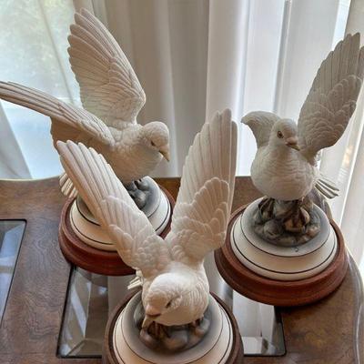 Andrea Sadek Porcelain White Doves 9" w/ Wood Base 