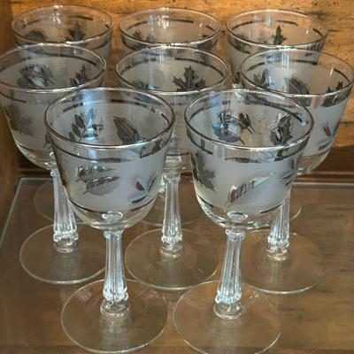 Vintage Silver Leaf Foliage Wine Glasses 