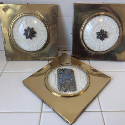 Set Of Three Japan Convex Glass Frames Displaying Costume Brooches