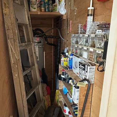 Household Chemicals Mystery Lot Including Metal Ladder