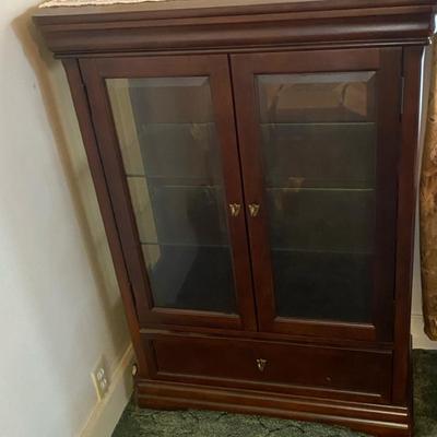 Wooden Display Cabinet With Glass Shelves