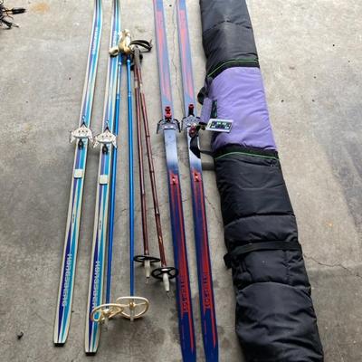 Vintage Kazama & Skilom Snow Skiis With Vintage Poles