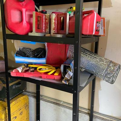 Metal Shelf With Gas Cans & Other Automotive Necessities 