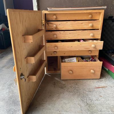 Wood Cabinet With Drawers Full Of Rubber Stamps