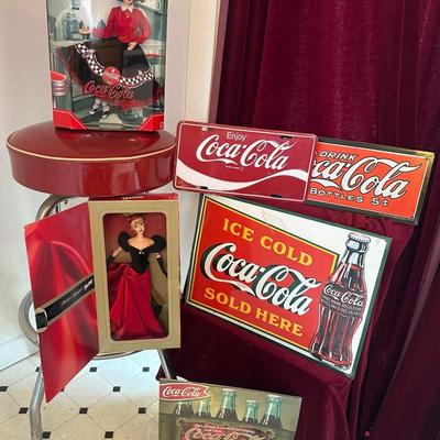 Coca Cola Barbie Mattel Doll New In Box With Other Decor And Stool