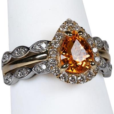 14k two tone mandarin garnet & diamond ring