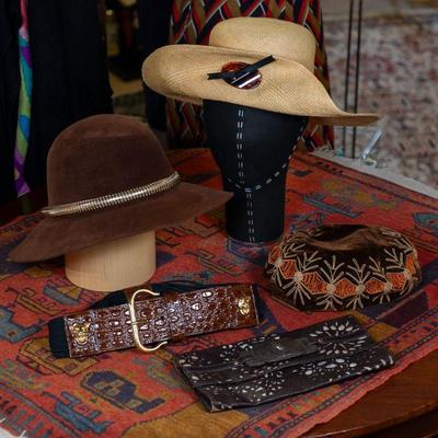 large collection of vintage Escada belts, a large collection of hats