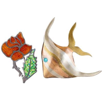 Mexico sterling silver fish brooch