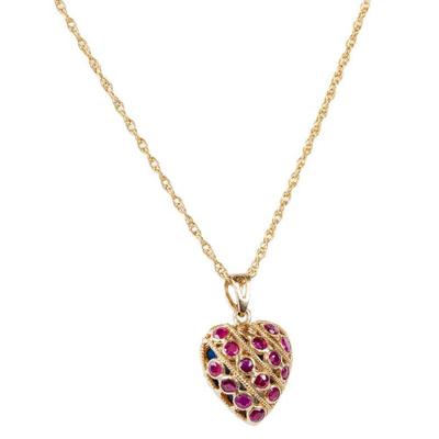 14k ruby/sapphire reversible heart necklace