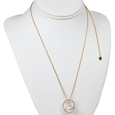 14k pearl with diamond halo necklace