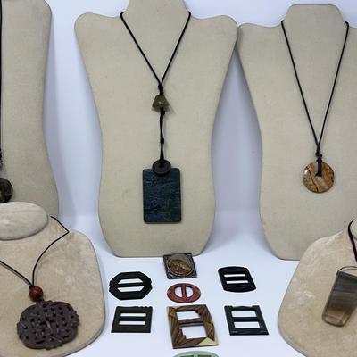 String Neclaces, Vintage Buckles And Stone Pin