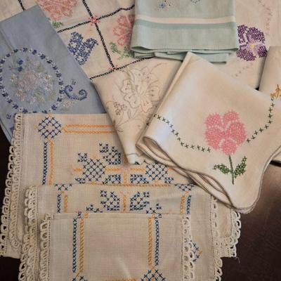 Beautiful Hand Made Cross Stitch/ Embroidered Linens