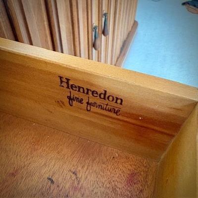 Vintage Henredon buffet with wood drop handles, interior drawers and shelves