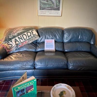 Dark blue leather sofa