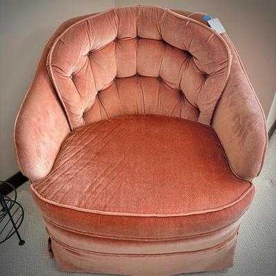 Second of two mid-century velvet club chair
