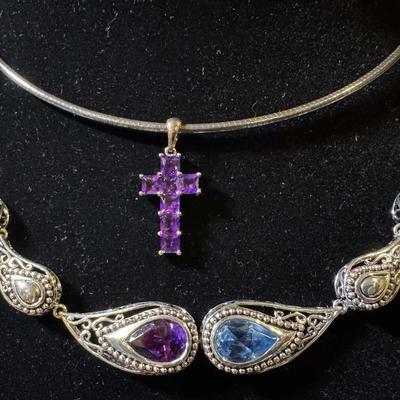Sterling Purple & Blue Gemstone Necklaces Featuring Brazilian Amethyst Pendant & Chain From Milor