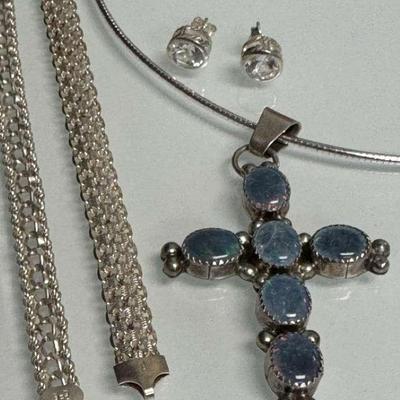 Sterling Silver Jewelry Featuring Blue Opalescent Cross Pendant Necklace