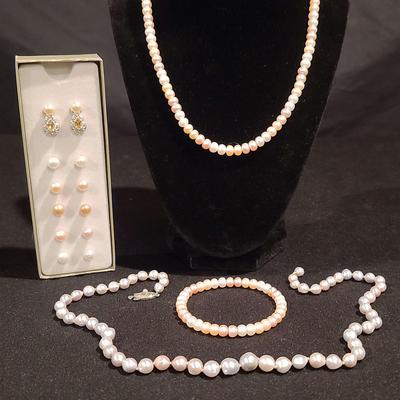 Honora Collection Pearl Earrings With Pearl Necklaces, Bracelet & .925 Earring Dangles