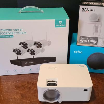 Amazon Echo, RCA Projector, HeimVision Network Video Recorder System & Sanus Shelf
