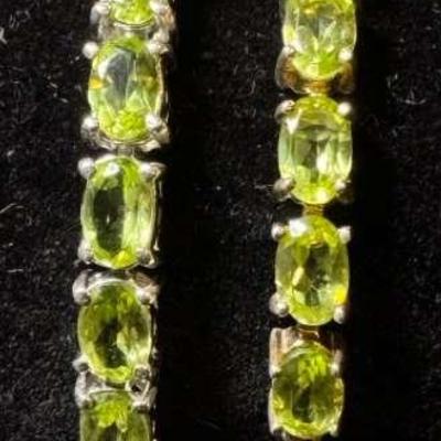 Pair Of Sterling Silver Green Gemstone Bracelets