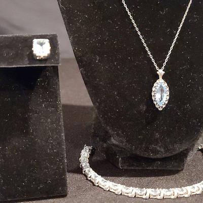 .925 Blue Gemstone Necklace, Earrings & Bracelet Set