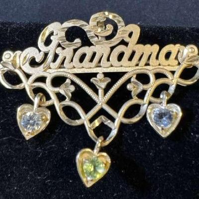 14K Grandmother’s Pin/Pendant With Gemstone Accents