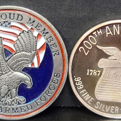 .999 Silver One Troy 200th Anniversary Coin & United States Armed Forces 