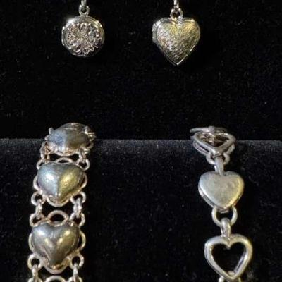 Sterling Silver Heart Bracelets And Two Locket Necklaces