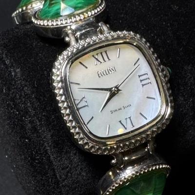 Sterling Silver Women’s Ecclissi Wrist Watch With Green Gemstones