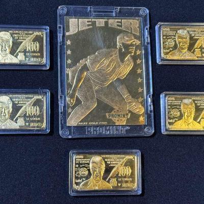 Set Of Donald Trump 24K Gold Plated Collectible Bars &  Gold Foil Derek Jeter Collectible Card