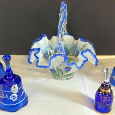 Vintage Fenton Glass Basket (Signed) Also Fenton Glass Bells