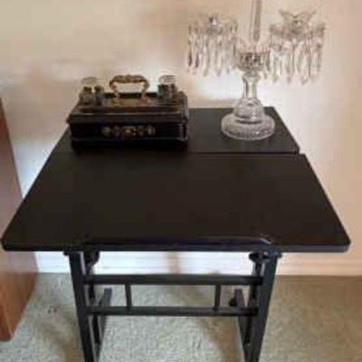 Ke004v antique ebony ink stand and waterford crystal candelabra