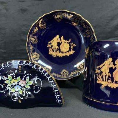 Ct187v vintage cobalt limoges and glass