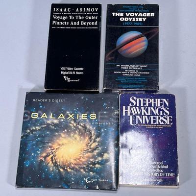 (4pc) Space Books & Tapes | Invluding "The Voyager Odyssey" VHS and Isaac Asimov "Voyage to the Outer Planets and...