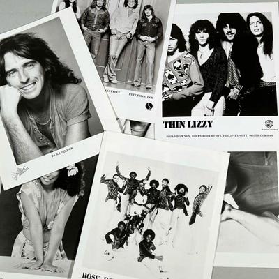 (7pc) MUSICIAN HEADSHOTS | Mixed lot of various musician & band headshots including: Alice Cooper Rose Royce Climax Blues Band Thin...