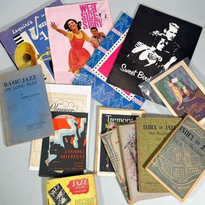 JAZZ BOOKS & VINTAGE PLAYBILLS | Mixed lot of Jazz books and vintage playbills including: Jazz by Robert Goffin, Basic Jazz on Long...